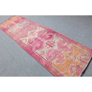 Tapis turc vintage 3x10,2 pieds, tapis rouge à carreaux Herki - Product Image 4