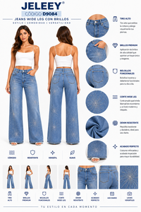 Jean en denim bleu clair délavé coupe droite taille mi-haute style décontracté longueur complète en coton - Product Image 1