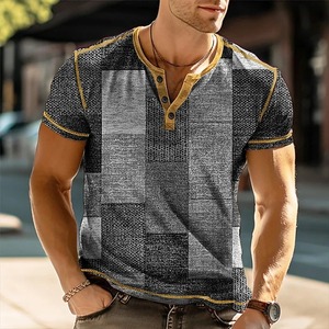 Patchwork Color Block 3D Print Vintage Camisas Moda para hombres Oversized Button-Down Camiseta de manga corta Camisetas Tops Ropa - Product Image 2