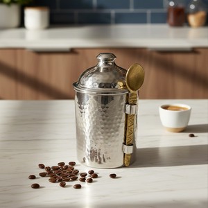 Hammered Copper Coffee Bean <b>Storage</b> <b>Container</b> with Convenient Spoon Included - Product Image 1