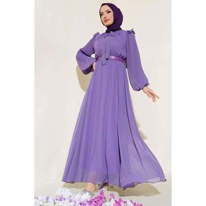 เดรสแขนจีบสีม่วง - Product Image 1
