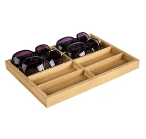 Natürliche Bambus Sonnenbrillen und Brillen Organizer Display Tray mit 8 Fächern Schmuck und Zubehör Schublade Organisation