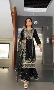 2024 dernier lourd Faux Georgette Sharara costume pour femmes indien pakistanais vêtements classe séquence travail vente chaude vêtements de mariage - Product Image 2