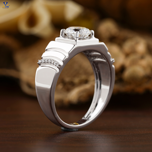 แหวนเพชรทรงกลม1.35 TDW สำหรับผู้ชายแหวนเพชรสีทองขาวมาตรฐานการตั้งค่าง่าม cvd/hpht หินห้องปฏิบัติการเพชร - Product Image 6