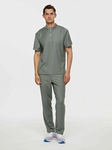 Ensemble de tenue médicale pour hommes, gris, haut à manches courtes et pantalon, en coton sergé, avec détection d'aiguilles, sans couture, thermocollé - Product Image 1