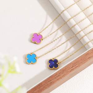 <span class=keywords><strong>Dr</strong></span>. Sieraden 3-delige groothandel roestvrij staal 18K verguld klaverblad bloem hanger kettingset voor dames sieraden cadeau - Product Image 2