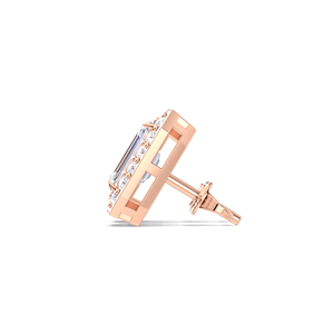 IGI Certified Lab Grown Diamond <b>Emerald</b> Cut Halo <b>Stud</b> Earrings 14K Yellow / White / Rose Gold Octagon Halo Diamond <b>Studs</b> - Product Image 3