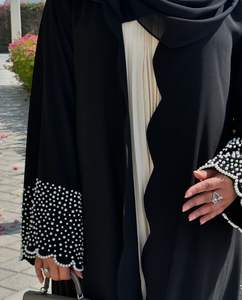 Vente en gros de luxe personnalisé élégant robe abaya en satin pour adultes petites femmes manches hautes à volants XXL XS vêtements islamiques turquie dubaï - Product Image 2