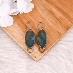 Ágata de sangre, piedra preciosa ovalada, pendiente colgante de latón de rutenio negro, Regalos perfectos para ella, regalos de aniversario de boda, joyería para mujer - Product Image 2
