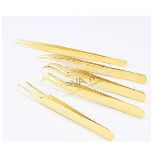 Material sostenible 2025 instrumentos de pestañas pinzas de pestañas con embalaje personalizado 1 pieza pinzas de pestañas juego de regalo acabado dorado - Product Image 4