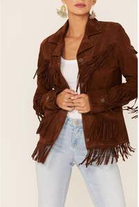 Nouveautés Veste en daim d'agneau à franges avec logo personnalisé Veste de cow-boy western pour femmes Veste courte pour femmes pour moto - Product Image 3