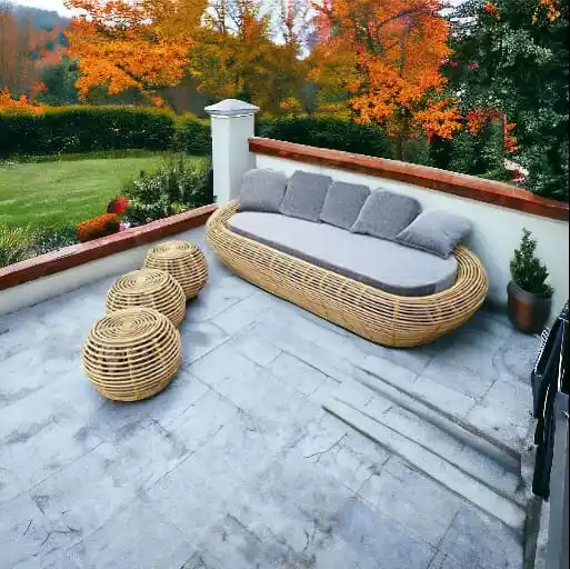 Moderno y elegante al aire libre de tres plazas jardín salón Patio sofá acolchado sofá y otomana para el hogar jardín restaurante balcón