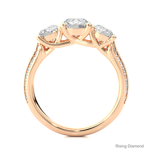 1.01 Ct Round Lab Grown Diamond Engagement Ring Three <b>Stone</b> Rose Gold CVD Diamond Ring Anniversary Gift for Her - Product Image 2