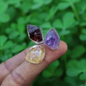 Joyería fina de Plata de Ley 925 para mujer, anillo de boda con piedras preciosas de citrino y amatista, regalo de fiesta de piedras preciosas crudas para compromiso cristiano - Product Image 3