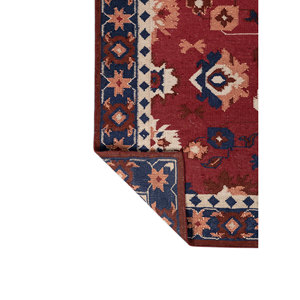 Tapis en laine tissé plat Bédouin rouge et orange, jacquard floral, à poils coupés et tuftés pour la maison, l'extérieur, la prière et l'exercice - ADWL-23004 - Product Image 5
