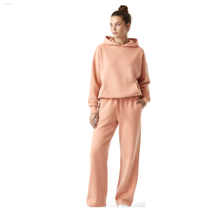 Survêtement unisexe en molleton réversible respirant et écologique, avec logo personnalisé, couleurs unies, décontracté, hiver, surdimensionné, pantalon et sweat-shirt, 2 pièces - Product Image 2