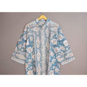 Kimono de algodón con estampado de bloques a mano, camisa Floral estilo bohemio, minivestido para cubrir la natación, ropa de playa de verano, trajes, ropa de dormir tejida - Product Image 4