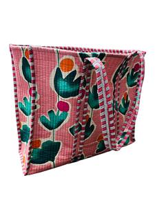 Bolso Tote Abierto de Hombro Acolchado con Estampado Floral Hecho a Mano 100% Algodón para Mujer - Product Image 2