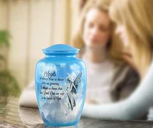 Ángel grabado en azul gradiente urna para cenizas humanas adulto mujer hombre urna decorativa para cenizas para hombres mujeres tamaño personalizado - Product Image 3