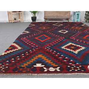 พรมขนาด 6.2x9.8 ฟุต, พรมวินเทจตุรกี, พรมขนสัตว์คิลิมสีแดง - Product Image 5