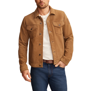 <b>Men's</b> Custom Logo <b>Suede</b> Leather Vintage Fit Winter Casual Streetwear Multiple Pockets Adjustable Cuffs Windbreaker <b>Jacket</b> - Product Image 2