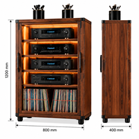 Lemari Penyimpanan Peralatan Audio HiFi Walnut Mewah dengan Lampu LED Rak Pajangan Piringan Hitam Furnitur Koleksi Stereo Rumah