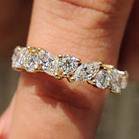 Anillos de Boda de Media Eternidad con Diamantes Cultivados en Laboratorio de Corte Marquesa y Redondo Brillante, Claridad VS, Color EF, para Novios