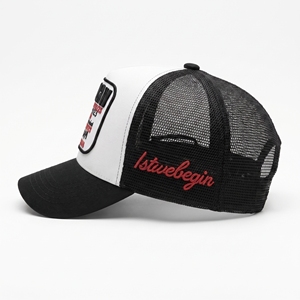 Trucker Hat Mesh Fabric 3D Embroidered Logo Adjustable Unisex Street <b>Style</b> Casual Cap Black White 6-Panel - Product Image 2