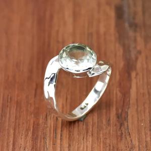 Anillo de amatista Plata de Ley 925 Piedra redonda Martillado Anillo bohemio Regalo para ella - Product Image 4