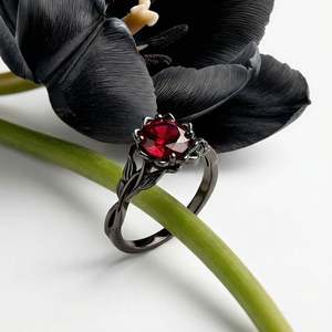 Jeulia Custom Twist Gothic Black Lotus Cluster <b>Ring</b> with Birthstone Inlay - Product Image 4