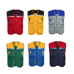 Custom Logo High Visibility Reflective Fluorescent Polyester <b>Utility</b> Work <b>Vest</b> Uniform with Pockets Sleeveless - Product Image 3