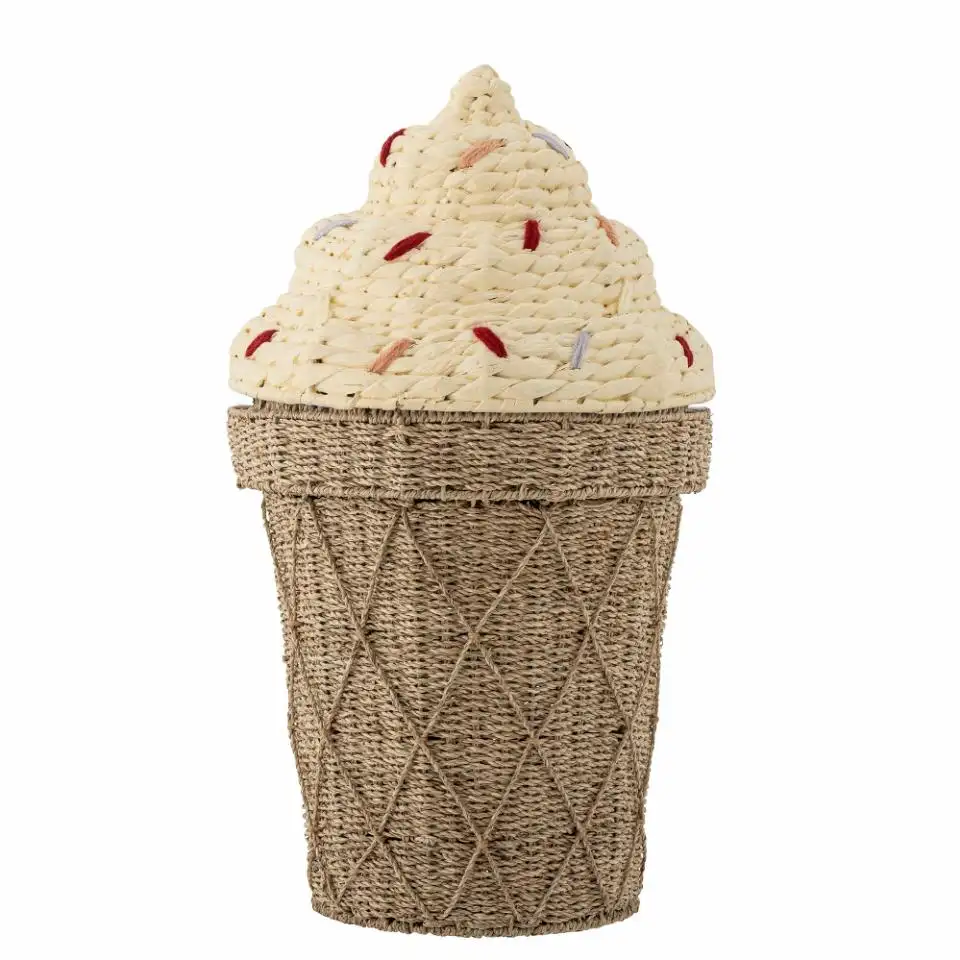 Product 2024 Water Hyacinth And Seagrass Ice Cream Storage Baskets With Sprinkles On Top Woven Kid Hamper For Nursery Kid Room