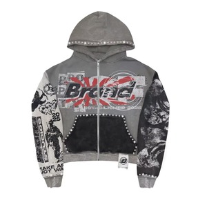 Custom Heavyweight 100% Algodón Hombres Sudadera con capucha Agujero desgastado con capucha Serigrafía Lavado con ácido Bordado Street Set 2025 - Product Image 6