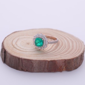 IGI Certified Cushion Cut Emerald Halo Diamond Ring in <b>Solid</b> 925 Sterling <b>Silver</b> - Product Image 2