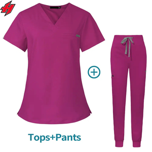 Enfermería personalizada con cuello en V Top Jogger pantalón conjunto elástico mujeres/hombres Logo Médico Quirúrgico uniforme de punto Dental Hospital Doctor - Product Image 5