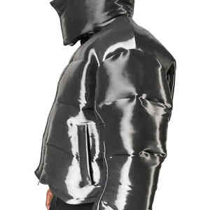 Chaqueta acolchada de lana de alta calidad, chaqueta de invierno cómoda transpirable con cremallera y bolsillos, chaqueta teñida Lisa brillante de talla XL - Product Image 4