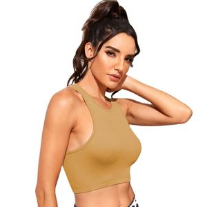 เสื้อครอปสตรีเซ็กซี่เสื้อกล้ามแขนกุดเข้ารูปย้อมสีทึบระบายอากาศได้ดีเสื้อครอปทำจากผ้าฝ้าย - Product Image 6