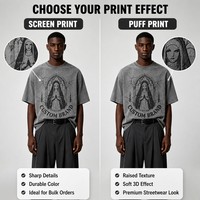 T-shirt gris graphique surdimensionné à col rond et manches courtes en tricot 100% coton écologique, streetwear pour homme