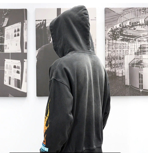 เสื้อฮู้ดกันหนาวมีฮู้ดผ้าปะติดแบบวินเทจผ้าแอซิดแสงแดดจางหายไป - Product Image 2