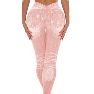 Leggings en jean dos en V pour femmes, pantalons de yoga, pantalons d'entraînement élastiques décontractés, exercices de fitness, course à pied, collants de fitness - Product Image 1