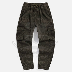 <b>Mens</b> Super Soft 100% Cotton Camo Mid Waist Flat Front Wide Leg Cargo <b>Trousers</b> with Drawstring Closure Wholesale - Product Image 1