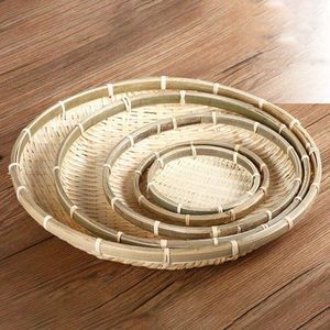 Handmade Decorative Rattan Jute <b>Serving</b> <b>Tray</b> With Bone Inlay Finishing Set of 3 <b>Rounded</b> Shape Food Server <b>Tray</b> - Product Image 6