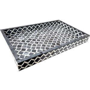 SCI Proceed Indian Bone Inlay Bandeja decorativa para servir desayuno Diseño floral de resina Bandeja hecha a mano para decoración de cocina Propósito - Product Image 1