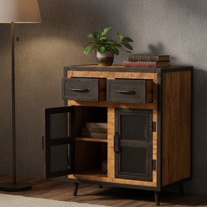 Buffet en bois massif et fer forgé, fait main, durable, pour l'entrée, la cuisine, l'hôtel, le salon, l'appartement - Product Image 2