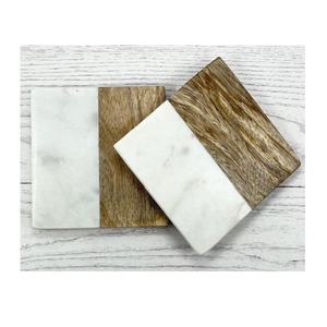 Ensemble de 4 sous-verres carrés en marbre et bois naturel pour café boisson thé Dinig Table sous-verres modernes pour la décoration de la maison - Product Image 1