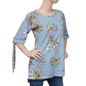 เสื้อถักพิมพ์ลายสำหรับผู้หญิง - สีน้ำเงินและสีขาว - Product Image 1