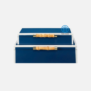 Caja de almacenamiento de lujo de regalo de madera de gama alta Caja de regalo de joyería de madera lacada con asas de caña de Bambú - Product Image 5