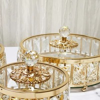 Bol/boîte de rangement en métal et cristal pour fruits secs et chocolat sucrier Mini boîte à bonbons en verre