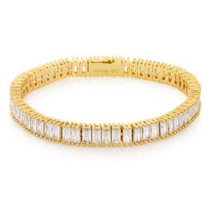 Modern Luxury Tennis <b>Bracelet</b> 925 Sterling <b>Silver</b> Plated Moissanite Round and Baguette Stones for Weddings and Parties - Product Image 4