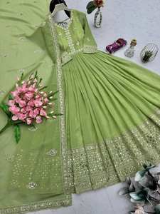 Robe Anarkali en fausse georgette écologique de haute qualité pour femmes Design traditionnel indien pakistanais touche moderne naturelle - Product Image 5